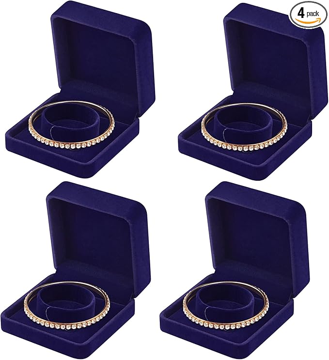 LETURE 4 Pieces Classic Velvet Bracelet Bangle Pendant Necklace Gift Box, Travel Jewelry Box Display Storage Case for Gif...