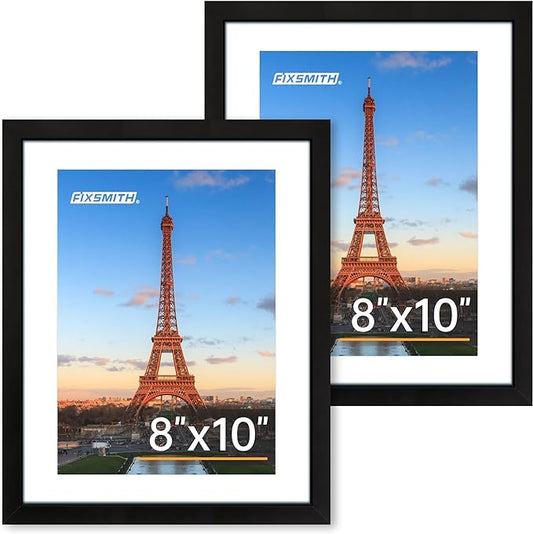 FIXSMITH 8x10 Picture Frame Set of 2, Photo Frame with HD Plexiglass, Display Pictures 5x7 with Mat or 8x10 Without Mat Mu...