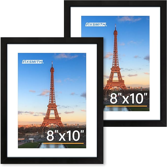 FIXSMITH 8x10 Picture Frame Set of 2, Photo Frame with HD Plexiglass, Display Pictures 5x7 with Mat or 8x10 Without Mat Mu...