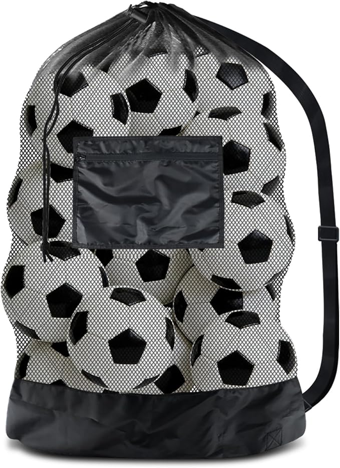 BROTOU Extra Large Soccer Ball Net Bag, 40" x 30" Drawstring Mesh Ball Bag with Zipper Pocket, Sports Equipment Bag for Gy...