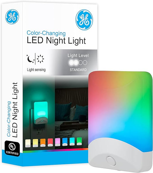 GE Color Changing LED Night Light for Kids, Dusk to Dawn Sensor, Home Decor Apartment Essentials, Wall Lights for Bedroom,...