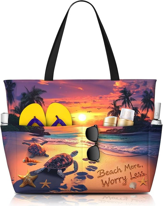 TREKTOTS Beach Bag for Women, Large Waterproof Sandproof Tote with Zipper, Foldable Lightweight Swim Bag for Beach Pool Gym