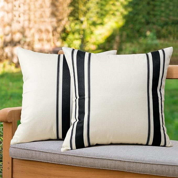 OTOSTAR Pack of 2 Outdoor Waterproof Decorative Pillow Covers 16x16 Inch Linen Geometry Pillowcases Cushion Case Garden Th...