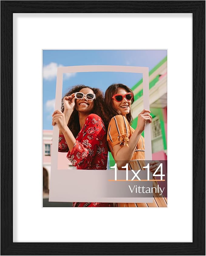 Vittanly 11x14 Picture Frame, Display Pictures 8x10 with Mat or 11x14 without Mat, Photo Frame for Wall Mounting, Black, 1...