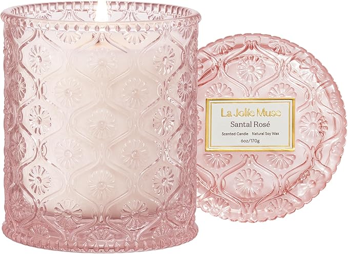 LA JOLIE MUSE Santal Rose Scented Candle – Saffron, Rose & Leather | 6 oz Natural Soy Wax | 40 Hours Clean Burn | Self Car...