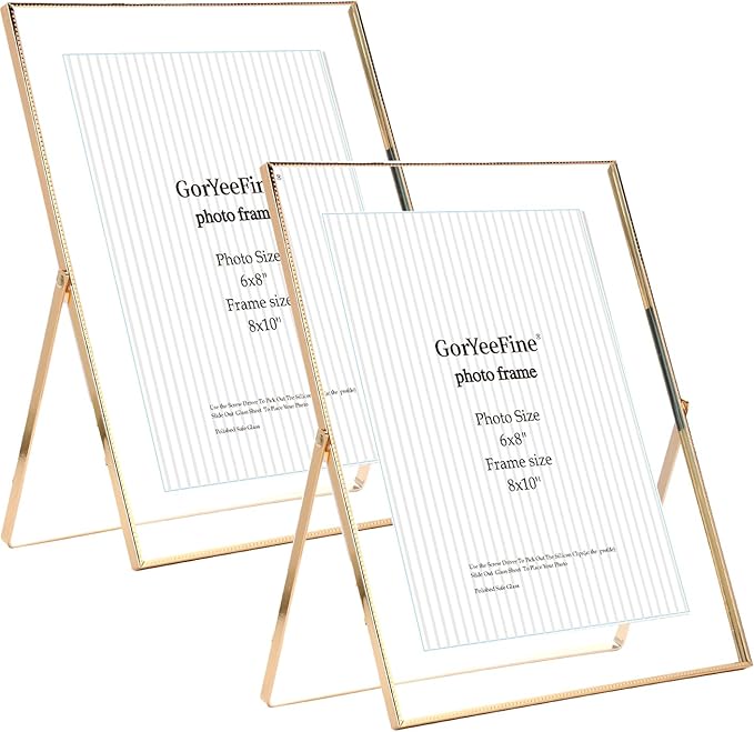 Gold 8x10'' Floating Frame Set of 2, For Photo Sizes ( 5x7'' ,6x8'' 7x9'' up to 8x10''), Beautiful Metal Lace Edge Frames ...