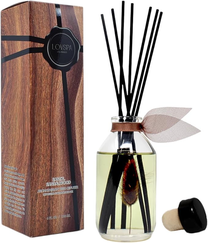 LOVSPA Reed Diffuser Set, Santal (Sandalwood) Scented Oil Diffuser with Sticks, Home Fragrance Accessories for Bathroom Sh...