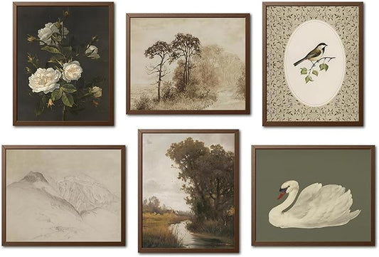 Mynotix Vintage Cottage Core Poster Set of 6, Cottagecore Country Flower and Animal Wall Art Retro Rustic Farmhouse Landsc...