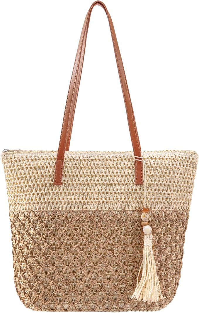 iSamzan Straw Tote Bag for Women: Handwoven Beach Purse with Cutout Design for Travel & Pool Day | Lightweight, Shopping, ...