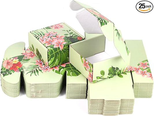 Soxuding Hawaiian Flower Shipping Boxes Pack of 25-4x4x2 inches Hawaiian Floral Gift Boxes Small Cardboard Corrugated Mail...