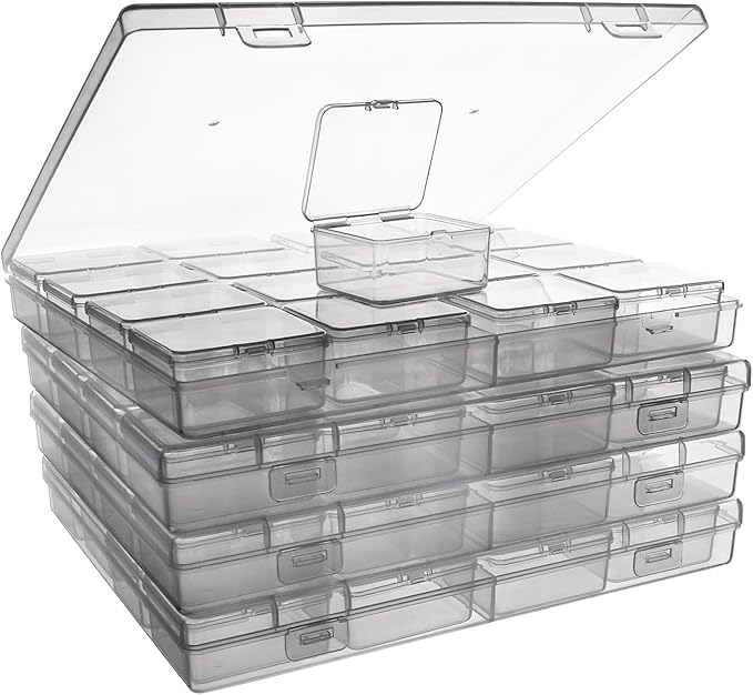 ZIIYAN Bead Storage Containers - 64 Clear Plastic Bead Organizer Boxes with Hinged Lid, Craft Organizers and Storage for D...