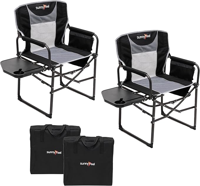 SUNNYFEEL Camping Directors Chair, Heavy Duty,Oversized Portable Folding Chair with Side Table, Pocket for Beach, Fishing,...
