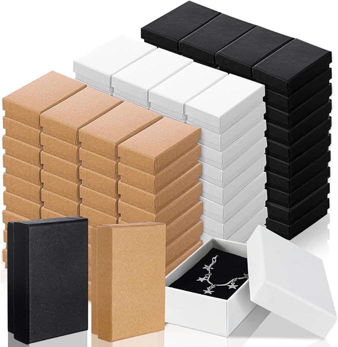 Tenceur 100 Pcs Valentines Jewelry Gift Boxes Bulk Kraft Jewelry Cardboard Box for Necklace Earring Bracelet Storage Packa...