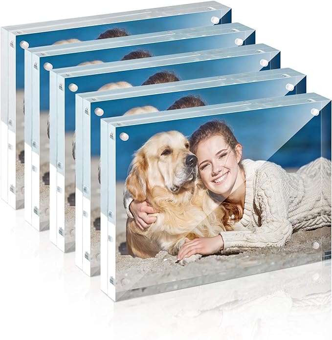 TWING 5x7 Inch Acrylic Picture Frame 5 Pack,12+12MM Thickness Double Sided Acrylic Picture Frames Set with Microfiber Clot...