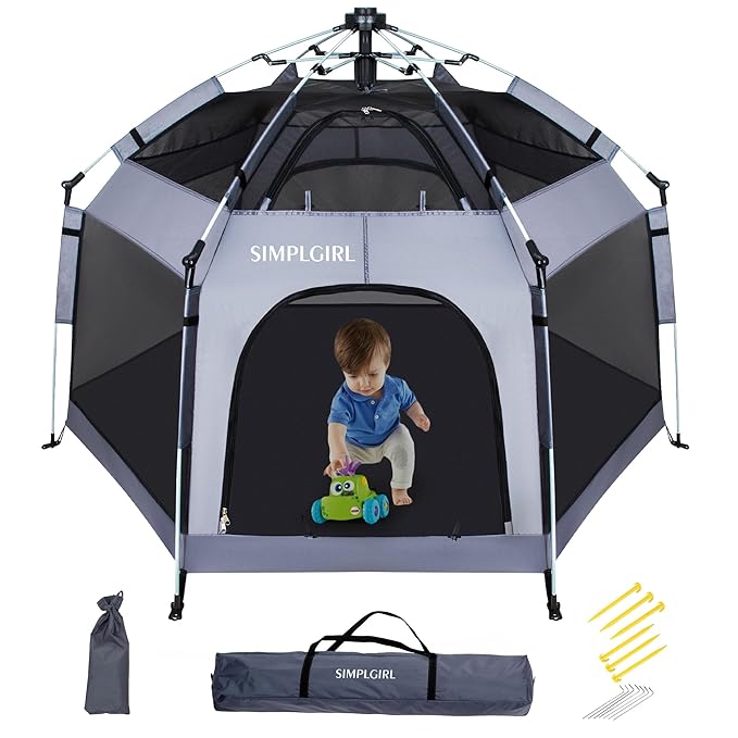 Premium Indoor and Outdoor Baby Playpen - Portable, Lightweight, Pop Up Pack and Play Toddler Play Yard w/Canopy and Trave...