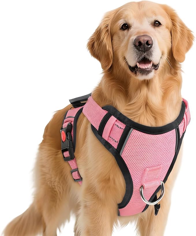 PWOD No Pull Dog Harness with 2 Leash Clips, Reflective Adjustable Soft Padded Vest with Handle, Breathable Oxford No Chok...