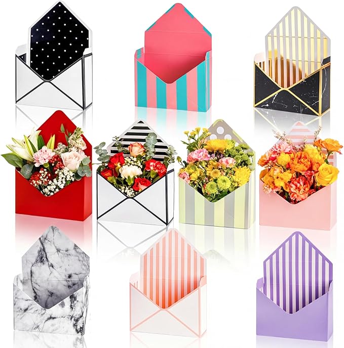 Elsjoy Set of 10 Florist Bouquet Envelope Boxes, 10 Styles Flower Bouquet Packaging Gift Paper Boxes for Wedding, Valentin...