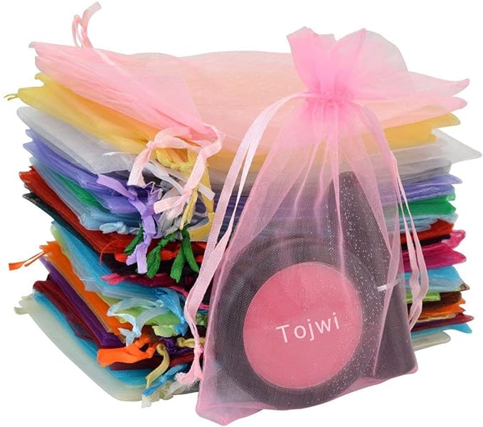 Tojwi 50pcs Organza Bags-Mix Color 3.54''x4.33''(9x11cm) Satin Drawstring Organza Pouch Wedding Party Favor Gift Bag Jewel...