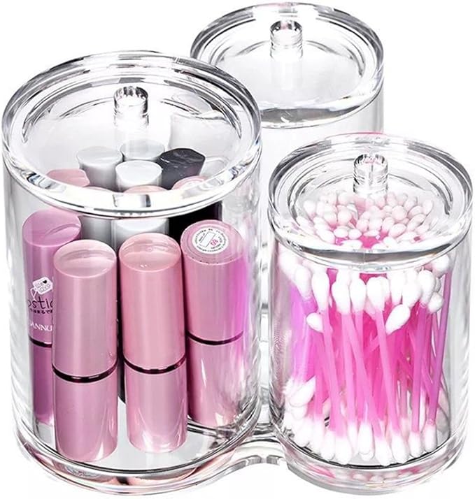Hipiwe Clear Acrylic Cotton Swab Holder Preminm Quality Round Container Cotton Pad Q-tip Organize Case for Make Up Brush C...