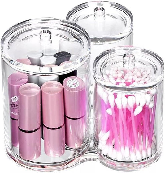 Hipiwe Clear Acrylic Cotton Swab Holder Preminm Quality Round Container Cotton Pad Q-tip Organize Case for Make Up Brush C...