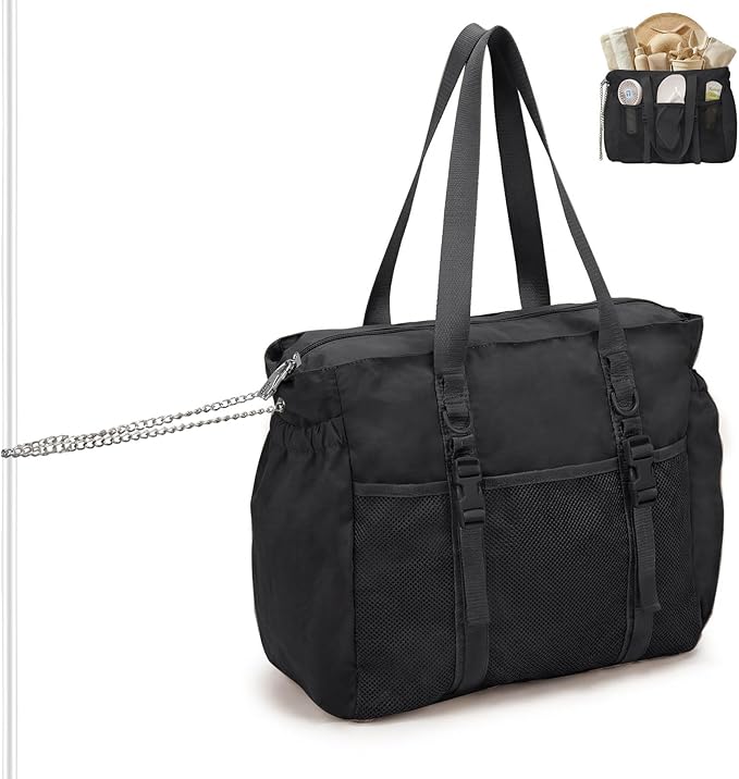Omanmoli Beach Bag for Women Tote Bag Large with Anti-theft Lock & Chain,40oz Holder,Cruise Travel Vacation Picnic Pool Gy...