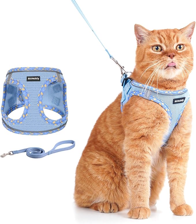 Rttochfy Cat Harness and Leash Set, Escape Proof Kitten Harness, Soft and Breathable Vest with Reflective Strip, Easy to W...