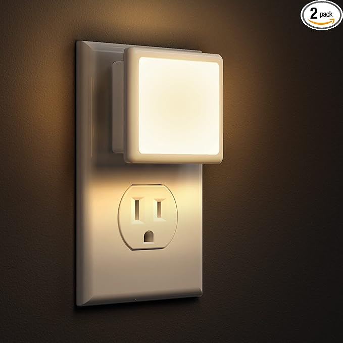 L LOHAS LED Night Lights Plug into Wall 2-Pack, 0.3W Plug in Night Light, Dusk to Dawn, 3000K Soft White, Bright Nightligh...