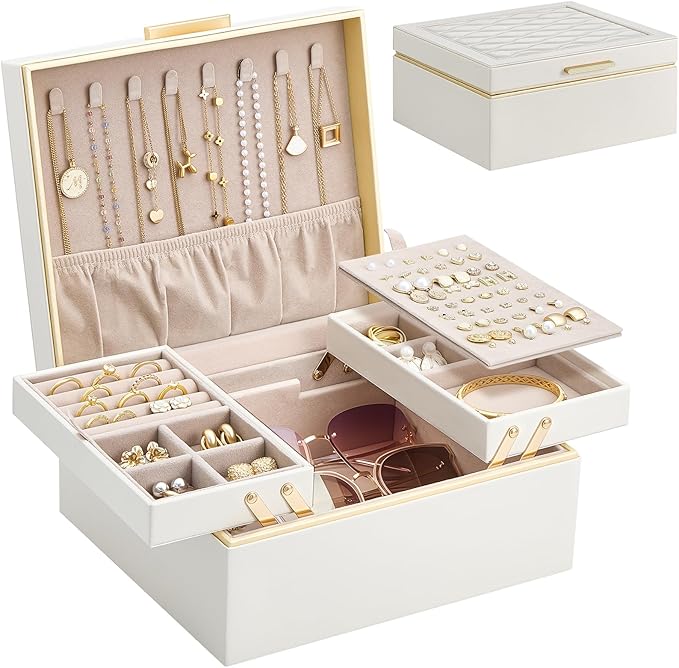 Lolalet Jewelry Box Organizer for Women Girls, 2 Layer Jewelry Organizers and Storage for Necklace Earrings Rings Bracelet...
