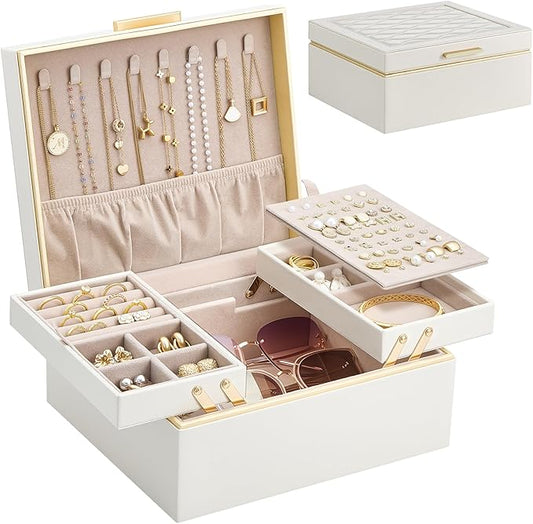 Lolalet Jewelry Box Organizer for Women Girls, 2 Layer Jewelry Organizers and Storage for Necklace Earrings Rings Bracelet...