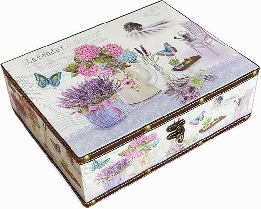 Amedoo Decorative Treasure Chest, Vintage Wooden Storage Box With PU Leather Surface for Trinkets, Jewelry, Photos - Memor...