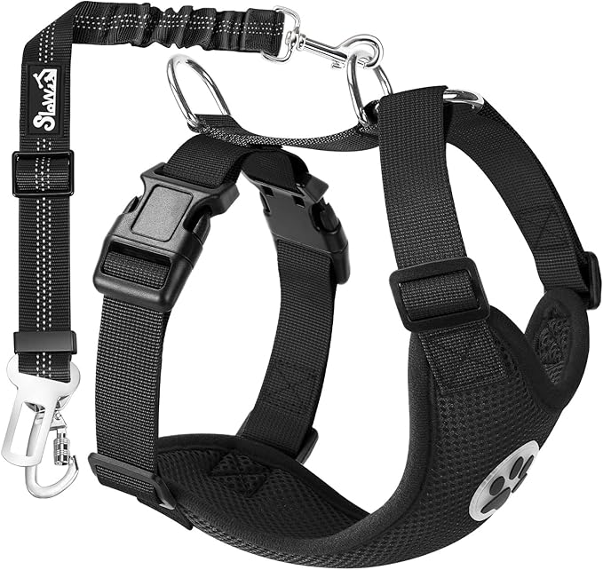 SlowTon Dog Seat Belt Harness for Car, Dog Car Harness Adjustable Mesh Breathable & Dog Seatbelt Safety Tether with Elasti...
