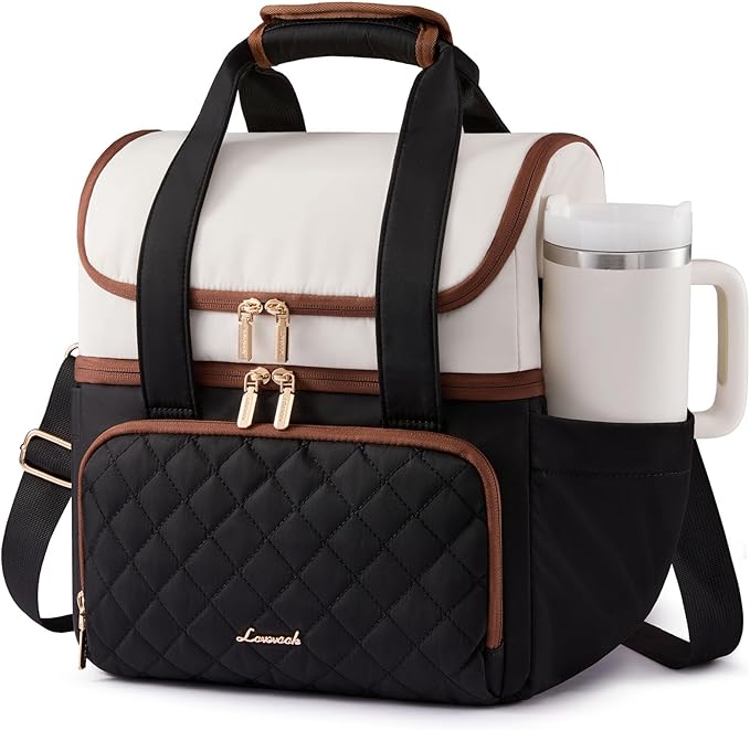 LOVEVOOK Insulated Lunch Bag For Women,Large Double Deck Adult Lunch Box,Teacher Lunch Tote Bag With Cup Holder,Leakproof ...