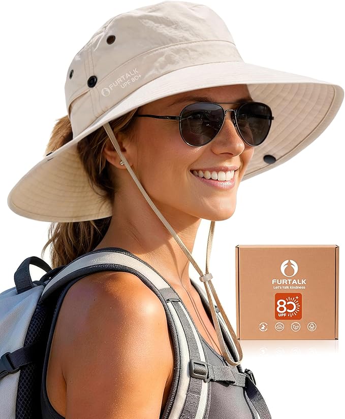 FURTALK Sun Hats for Women with Ponytail Hole Wide Brim Beach Bucket Hat UPF 50+ Fishing Hiking Outdoor Hats