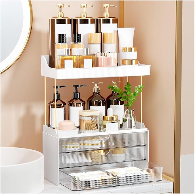 3 Drawers Bathroom Counter Organizer - 5 Tier Makeup Organizer, Versatile Perfume Organizer, Ideal for Bathroom Storage, V...