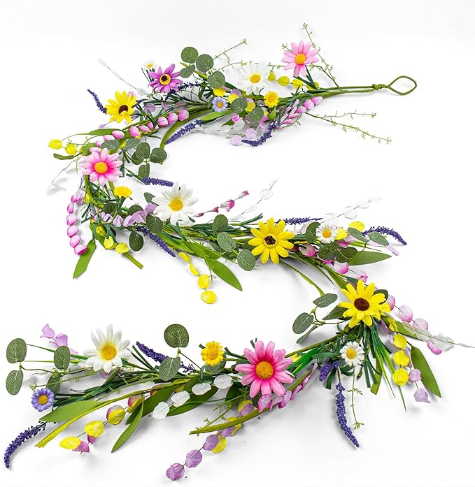 Yawwind Farmhouse Spring Garland 6 FT Vintage Spring Flower Garlands Summer Floral Garland Wildflower Garlands with Daisy ...