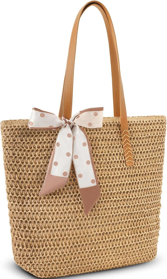 Trifabricy Beach Bags for Women, Large Straw Beach Bag, Beach Tote Bag Shoulder Handbags, Straw Bag Beach Purse for Summer...