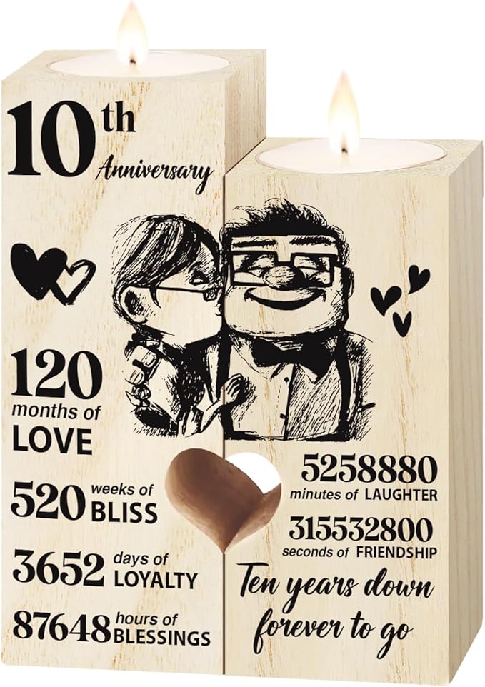10th Anniversary Wedding Gifts for Wife, Husband, Couples Gift Candlestick,Ten Years Wedding Anniversary Presents for Her,...