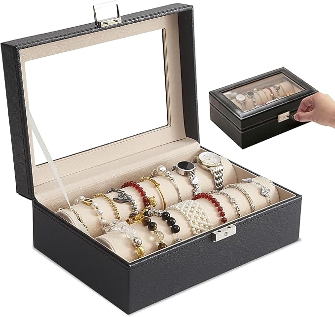 Thesurfpait Bracelet Display Holder for Bangles Watches, Bangle Box with Clear Lid Jewelry Organizers Storage Case, Bracel...