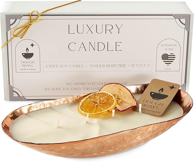 Dough Bowl Candle Co. Luxury Candle - Scented Luxury Candles for Home, 12x5x2 Inch Vessel for Women and Men, Fancy 4 Wick ...