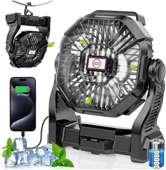 30000mAh Rechargeable Camping Fan with LED Lantern,Portable Battery Powered Outdoor Fan for Bedroom,Camping,Travel,Hiking,...