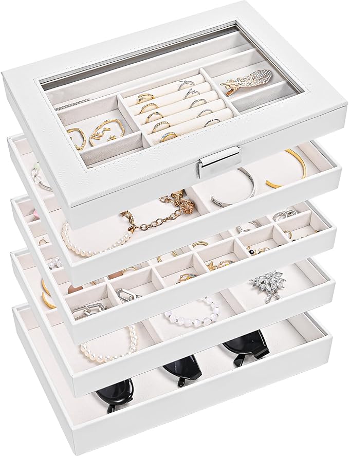 ProCase 5 Layers Stackable Jewelry Tray Box, Stackers Jewelry Trays for Dresser Drawer Storage, Jewelry Organizer Case wit...