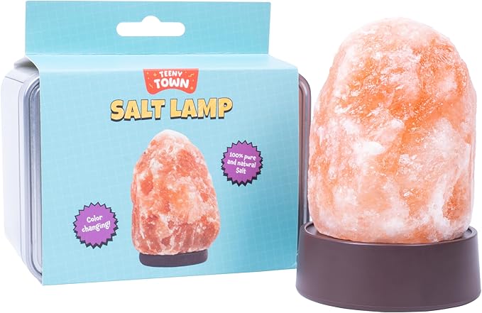 Fizz Creations Teeny Town Miniature Himalayan Salt Lamp – Battery-Operated LED Mood Light with Carry Case – Ideal for Desk...