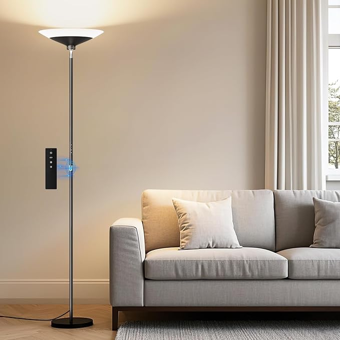 SIBRILLE Torchiere Floor Lamp - 72" Tall LED Standing Lamp with Remote/Button Control, 1800Lm, 3000-6500K, 30W Dimmable Mo...