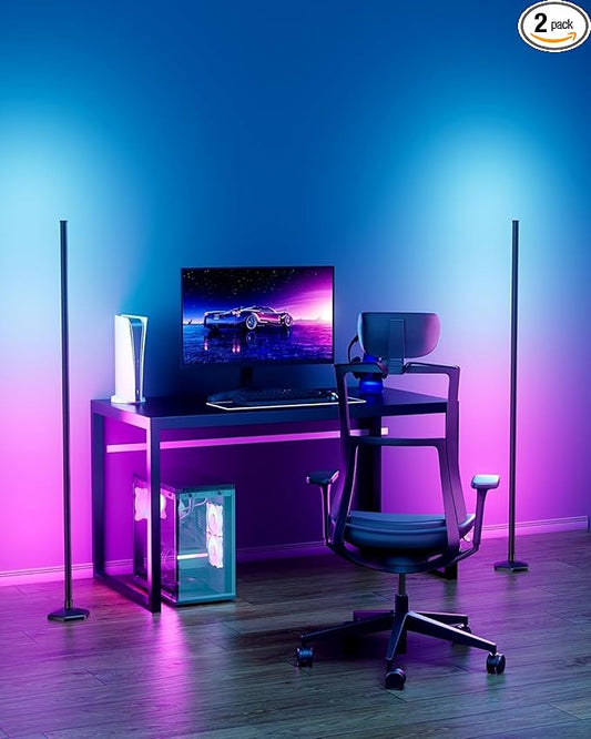 2PCS Corner Floor Lamp,RGB LED Corner Lamp with Remote Control,65" Color Changing Mood Light with Smart App and Remote Con...