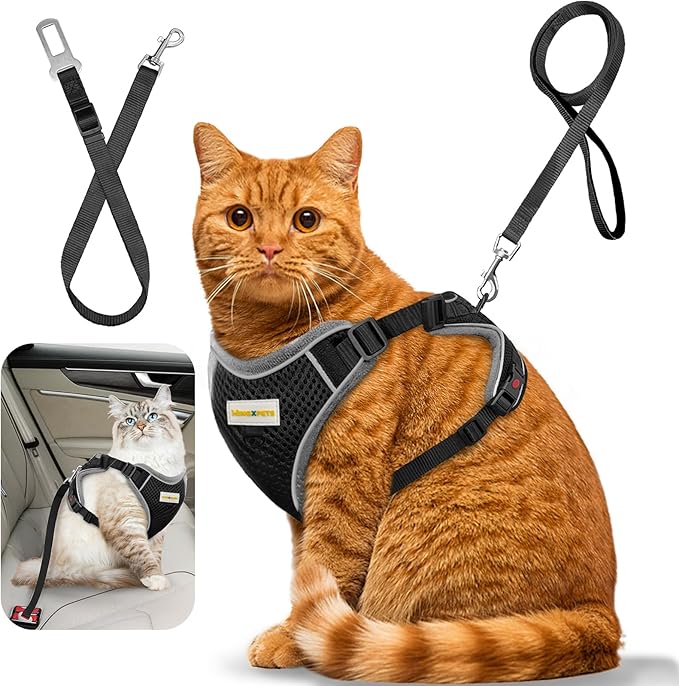 MingXpets Cat Harness and Leash for Walking, Retractable Cat Harnesses and Leash Set Escape Proof, Breathable Soft Kitten ...