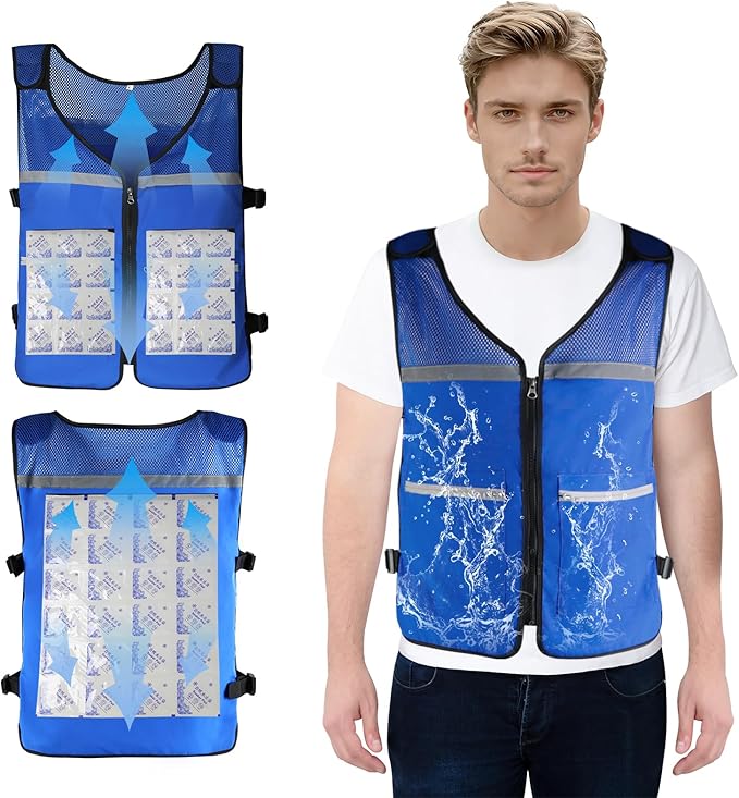 Leetye Mei Cooling Vest for Men&Women, Adjustable Reflective Ice Vest with Pockets, Ice Packs, Cool Jacket for Outdoor Worker