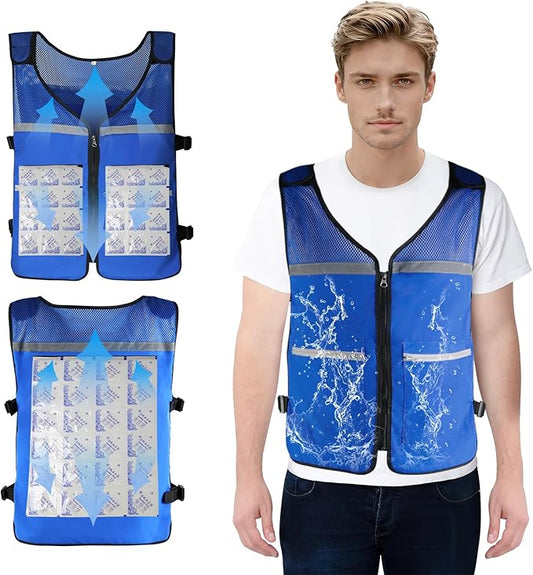 Leetye Mei Cooling Vest for Men&Women, Adjustable Reflective Ice Vest with Pockets, Ice Packs, Cool Jacket for Outdoor Worker