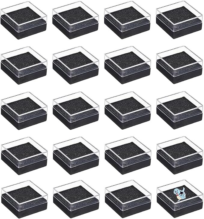 TTFdacai 20 Pcs Clear Plastic Gift Box For Pin 1.7x1.7x0.9inch Black Plastic Lapel Pin Storage Boxes for Badge Pin Crystal...