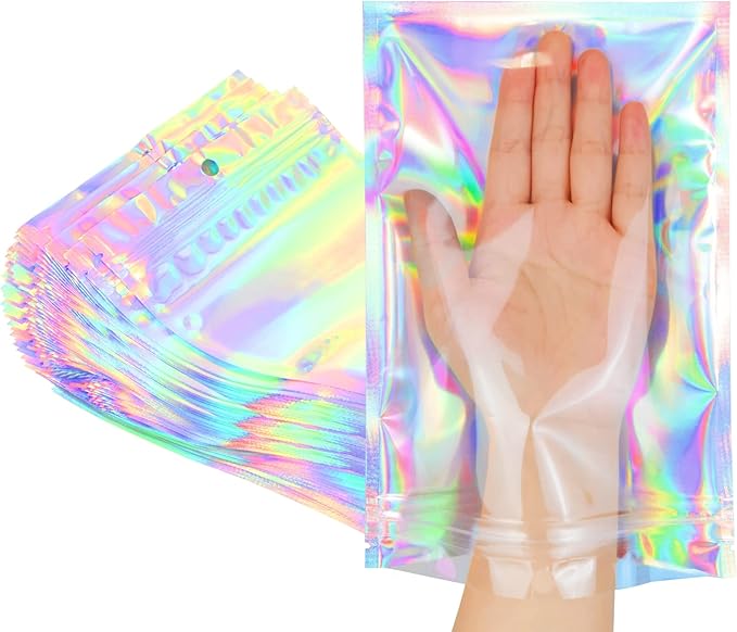 Trunple Smell Proof Bags & Resealable Foil Pouch Mylar Sample Bag Great for Party Favor Food Storage (Holographic Color) (...