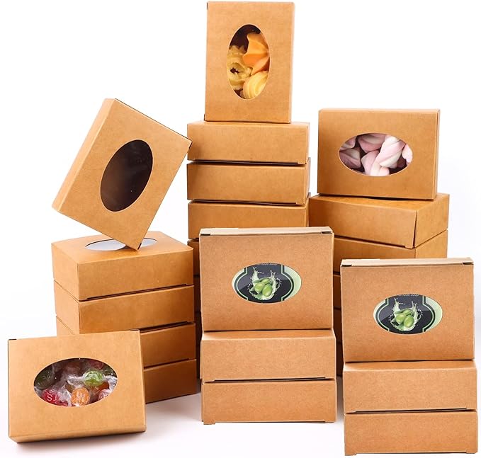 Zentriqlla 120 Pack Paper Soap Boxes, Kraft Treat Box with Window, Favor Packaging Boxes for Wedding, Birthday, Party, Hom...